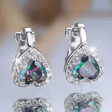 Luxe Hartvormige Zirkonia Oorclips Koper Gegalvaniseerd Halo Stijl Geboortesteen Sieraden Voor Vrouwen Zonder Gaatjes