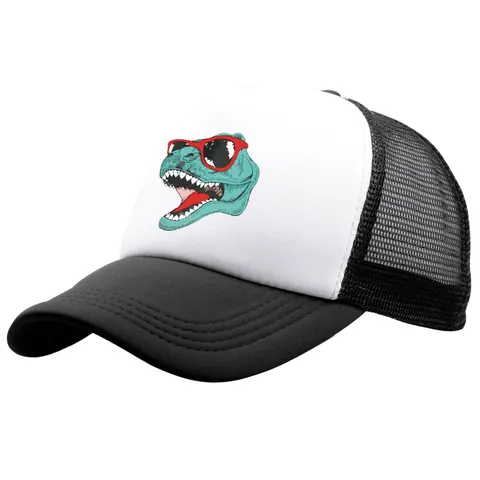Cartoon Dinosaur Wearing Sunglasses Trucker Hat Breathable Mesh Baseball Cap Sun Protection Outdoor Casual Cap For Men Women