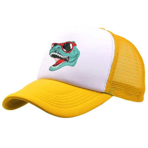 Cartoon Dinosaur Wearing Sunglasses Trucker Hat Breathable Mesh Baseball Cap Sun Protection Outdoor Casual Cap For Men Women