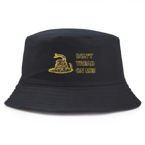 Cappello a Secchiello Unisex in Cotone Con Stampa Serpente Gadsden Flag Scritta Don't Tread On Me Pescatore All'aperto
