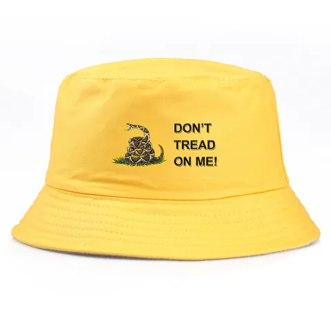 Cappello a Secchiello Unisex in Cotone Con Stampa Serpente Gadsden Flag Scritta Don't Tread On Me Pescatore All'aperto