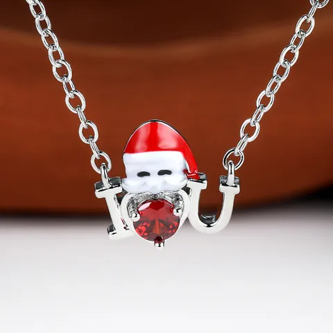 Copper Zirconia Christmas Tree Snowflake Santa Claus Pendant Necklace Gold Silver Plated Festive Jewelry For Women Girls