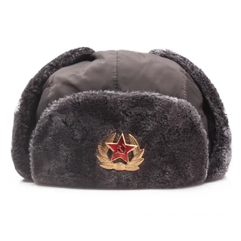 Winter Windproof Earflap Hat Faux Fur Ushanka Russian Style Warm Trapper Hat With Metal Badge For Men Women Outdoor