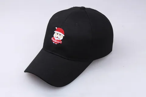 Christmas Santa Claus Embroidery Baseball Cap Cotton Adjustable Cartoon Sun Hat For Men Women Festive Gift Black