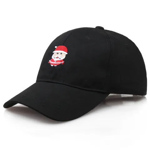 Christmas Santa Claus Embroidery Baseball Cap Cotton Adjustable Cartoon Sun Hat For Men Women Festive Gift Black