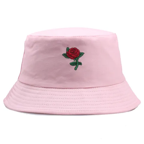 Sombrero de Pescador Bordado Rosa Mujer Hombre Lona de Algodón Protección Solar Verano Casual Moda Sombrero Plegable