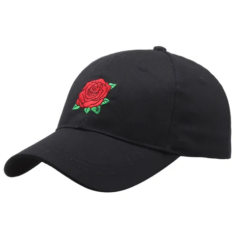Gorra de Béisbol con Bordado de Rosa Algodón Protección Solar Ajustable Sombrero Casual para Exterior Mujer Hombre