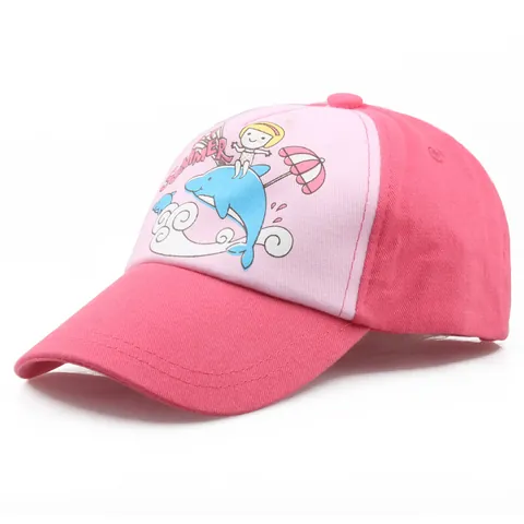 Berretto da Baseball in Cotone Estivo per Bambini Simpatico Delfino Cartone Animato Ragazza Cappello da Sole per Bambini 1-2 Anni Regolabile Rosa Bianco
