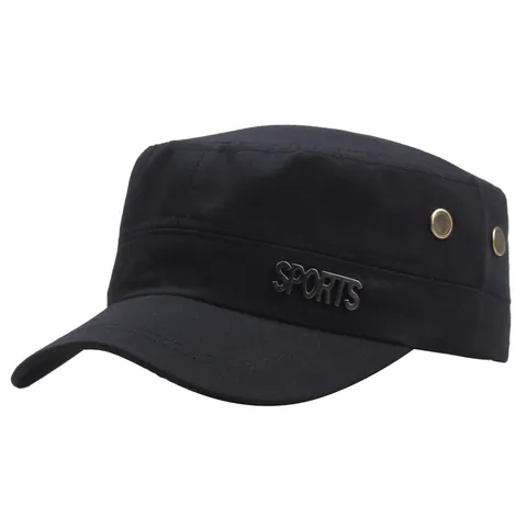 Unisex Baumwolle Cadet Cap Verstellbar Flach Oben Militär Hut Mit Sports Metall Label Atmungsaktiv Ösen Sonnenschutz Outdoor Hut