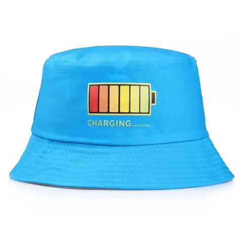 Cotton Canvas Battery Charging Print Bucket Hat Casual Sun Protection Fisherman Cap For Men Women Outdoor Accessory