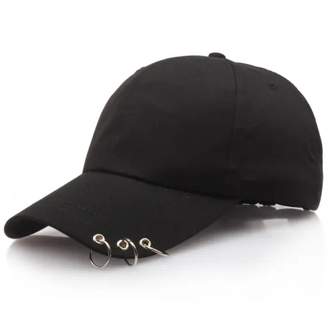Unisex Streetwear Baumwolle Baseballkappe Mit Dreifach Metallringen Verstellbar Punk Casual Sommer Sonnenhut Damen Herren