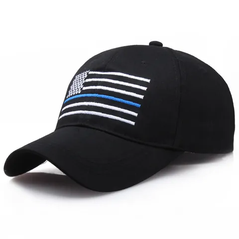 Casquette de Baseball Tactique en Coton avec Drapeau Américain Brodé Thin Blue Line Sport Extérieur Chapeau Réglable