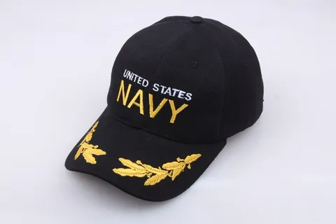 United States Navy Geborduurde Honkbalpet Zwart Katoen Outdoor Zonnehoed Met Gouden Laurierbladen Militaire Stijl Voor Heren