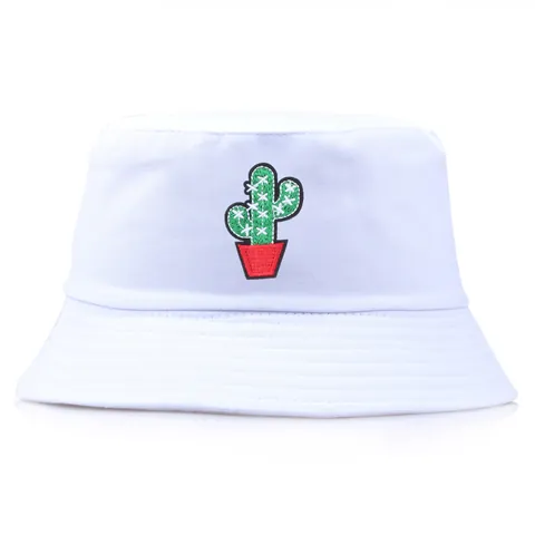 Cactus Embroidery Cotton Canvas Bucket Hat For Women Men Sunshade Summer Outdoor Casual Minimalist Foldable Fisherman Cap