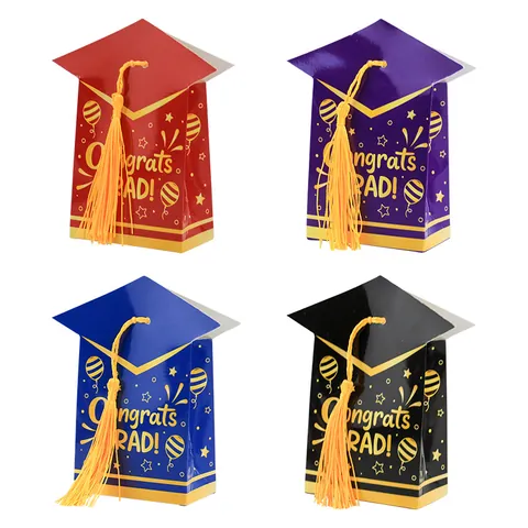 Graduation Candy Box Doctorate Hat Shape Gift Packaging With Tassel Congrats GRAD Pattern Party Favor Box For Graduates