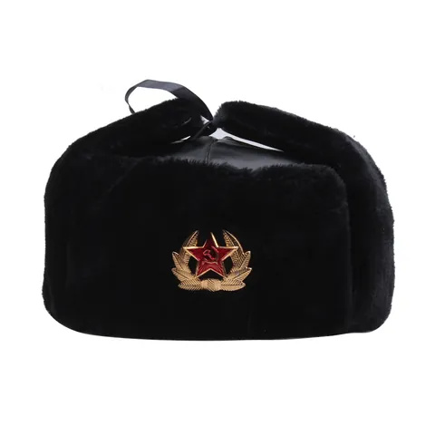 Colbacco Invernale in Stile Russo Ushanka per Uomo Donna in Pelliccia Sintetica Antivento Con Distintivo in Metallo Vintage Berretto Caldo Outdoor