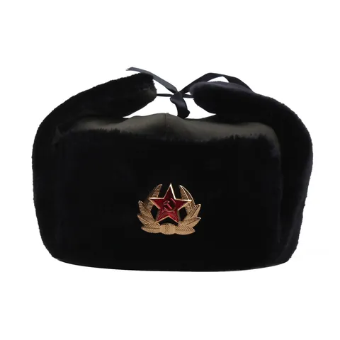Colbacco Invernale in Stile Russo Ushanka per Uomo Donna in Pelliccia Sintetica Antivento Con Distintivo in Metallo Vintage Berretto Caldo Outdoor