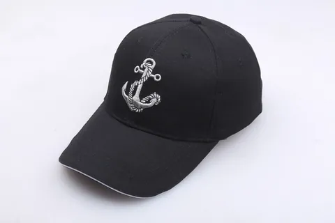Gorra de Béisbol de Algodón Casual Con Bordado de Ancla Sombrero de Estilo Náutico Ajustable para Hombre Mujer Negro