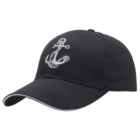Gorra de Béisbol de Algodón Casual Con Bordado de Ancla Sombrero de Estilo Náutico Ajustable para Hombre Mujer Negro