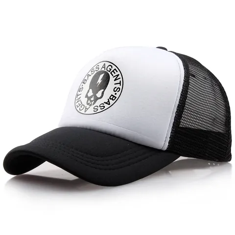 Bicolor Trucker Hat Skull Lightning Print Breathable Mesh Cap Adjustable Snapback Hip Hop Baseball Hat Streetwear Headwear
