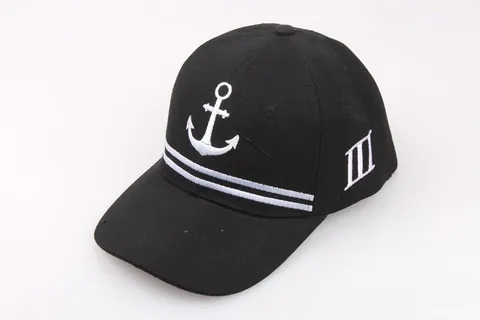 Cappellino da Baseball Unisex in Cotone Nero Con Ricamo Ancora Bianca Regolabile Stile Nautico Cappello da Marinaio Donna Uomo