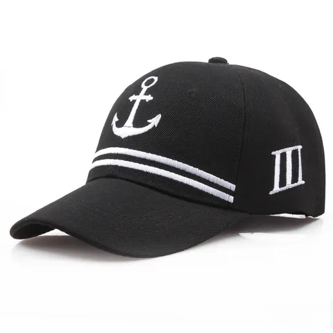 Cappellino da Baseball Unisex in Cotone Nero Con Ricamo Ancora Bianca Regolabile Stile Nautico Cappello da Marinaio Donna Uomo