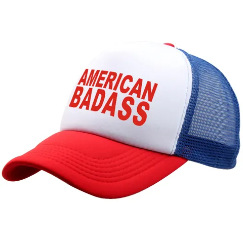 American Badass Print Trucker Hat For Men Women Breathable Mesh Baseball Cap Casual Sunshade Peaked Hat Outdoor Adjustable Snapback