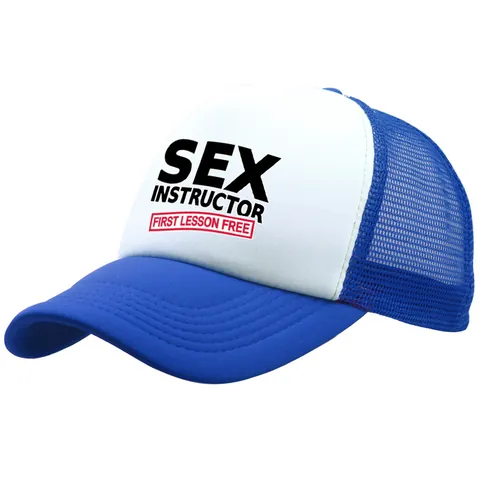 Funny Sex Instructor First Lesson Free Trucker Hat Mesh Breathable Baseball Cap Adjustable Sunshade Outdoor Hat For Men Women