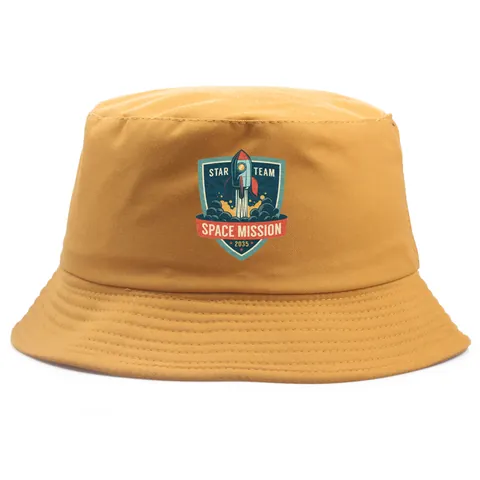 Space Mission 2035 Astronaut Rocket Printed Cotton Bucket Hat Sun Protection Fisherman Cap For Men Women Outdoor Travel