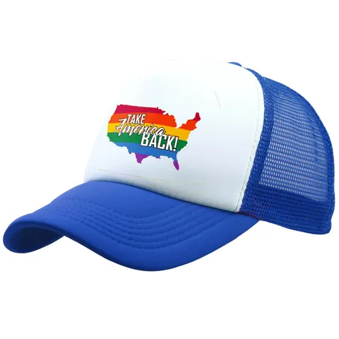 Unisex Take America Back Print Trucker Hat Rainbow US Map Mesh Back Baseball Cap Summer Sun Protection Adjustable Snapback