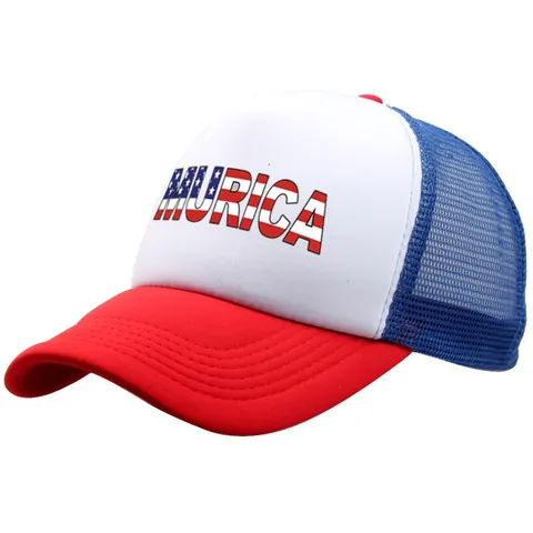Cappello Trucker Murica con Stampa Lettere Bandiera USA Berretto da Baseball in Rete di Poliestere Traspirante per Uomo Donna
