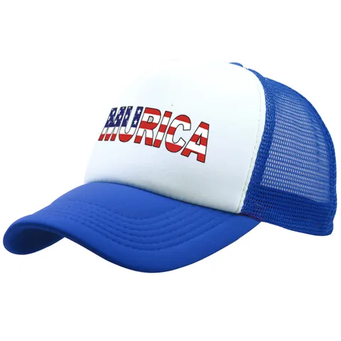 Cappello Trucker Murica con Stampa Lettere Bandiera USA Berretto da Baseball in Rete di Poliestere Traspirante per Uomo Donna