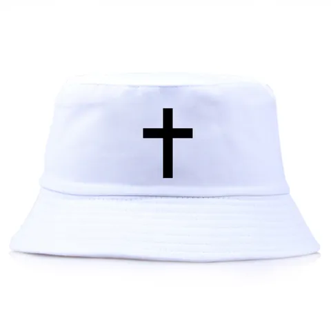 Cappello alla Pescatora alla Moda in Cotone Con Stampa a Croce Per Uomo Donna Protezione Solare Outdoor Streetwear Viaggio Spiaggia
