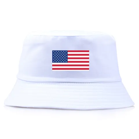 Sombrero de Pescador de Algodón con Estampado de Bandera Americana para Hombre Mujer Protección Solar Verano Casual Playa