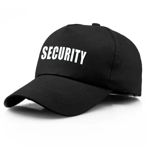 Gorra de Béisbol Estampada Security Ajustable de Algodón Protección Solar Sombrero de Uniforme de Guardia Negro Azul Rojo