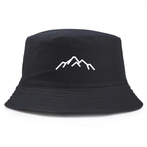 Cotton Bucket Hat For Men Women Mountain Print Outdoor Casual Sunshade Fishing Hiking Summer Travel Portable Basin Hat