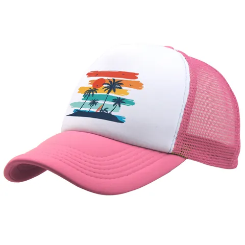 Tropical Coconut Tree Sunset Print Trucker Hat Breathable Mesh Baseball Cap Men Women Summer Outdoor Sports Sunshade Hat
