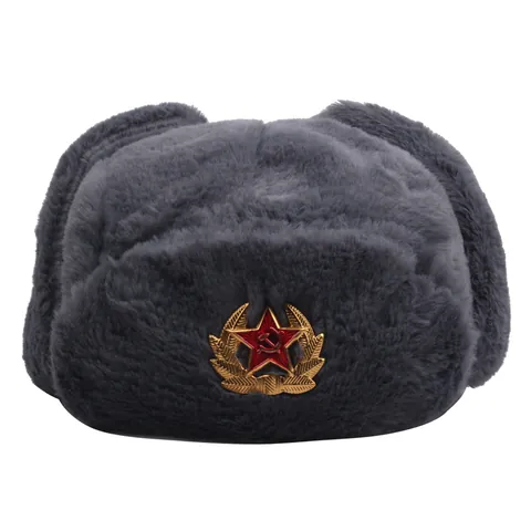 Colbacco in Pelliccia Sintetica con Distintivo Sovietico Orecchi paraorecchie Invernali Caldi per Uomo Donna Stile Russo
