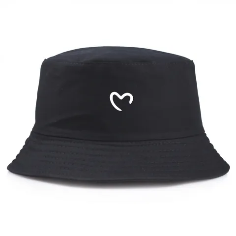 Women Cotton Heart Print Bucket Hat Minimalist Outdoor Sun Protection Fisherman Hat Casual Summer Beach Sunshade Headwear