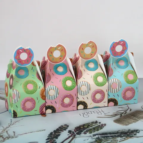 Scatola Regalo in Carta a Tema Donut Con Manico a Forma di Donut Morso per Caramelle Macaron Biscotti Pasticceria Confezione Festa