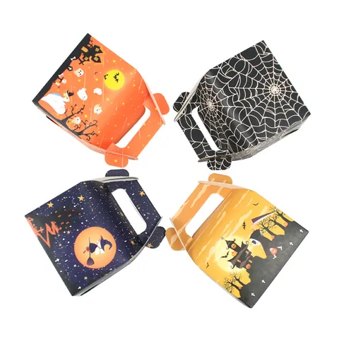 Scatola di Carta Portatile per Torte di Halloween con Manico Scatole Regalo per Caramelle Ragnatela Fantasma Strega Scheletro