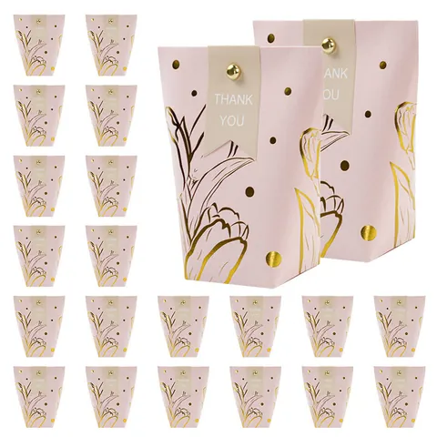 Hot Stamping Floral Gift Box With Thank You Tag Gold Foil Candy Packaging Box For Wedding Birthday Party Favor Paper Box