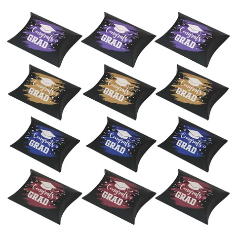 Embalaje de Regalo de Papel Forma Almohada Diseño Birrete Graduación para Caramelos y Recuerdos de Fiesta Envases Cartón
