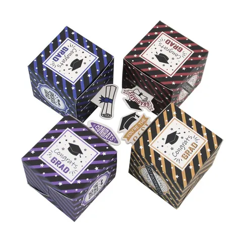 European Square Graduation Cap Candy Box With Congrats Grad Stickers Paper Gift Packaging For Graduation Party Favor
