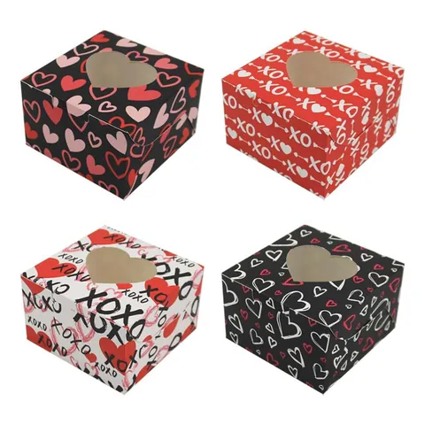 Valentine's Day Heart Shaped Open Window Candy Box Cardboard Cookie Box Romantic Heart XOXO Gift Packaging For Wedding Party