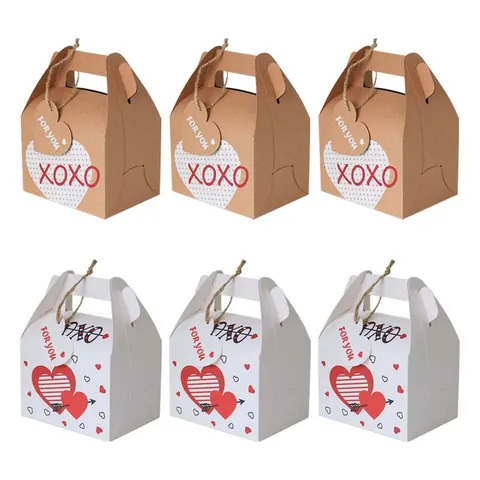 Kraft Paper Wedding Candy Boxes Valentine's Day Heart Pattern Portable Gift Box With Twine And Tags Party Favor Boxes For Treats XOXO