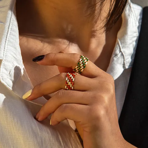 Böhmische Edelstahl Bunte Emaille Offene Ringe Für Damen Vintage Vergoldet Geometrische Tropföl Fingerring Verstellbar Böser Blick Schmuck
