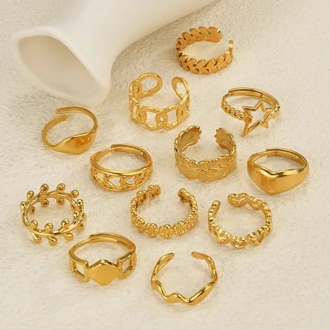 Vintage Vergoldete Edelstahl Offene Ringe Für Damen Minimalistisch Verstellbar Geometrisches Herz Stern Fingerring Modeschmuck Zubehör