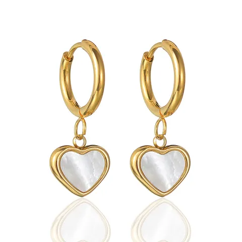 Vintage Edelstahl Herz Anhänger Halskette Ohrringe Set Vergoldet Perlmutt Schmuck Für Damen Party Geschenk