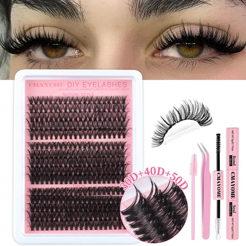 DIY Cluster False Eyelashes Extension Kit Natural Thick D Curl Mixed Length Synthetic Fiber Eyelash Set With Glue And Tweezers